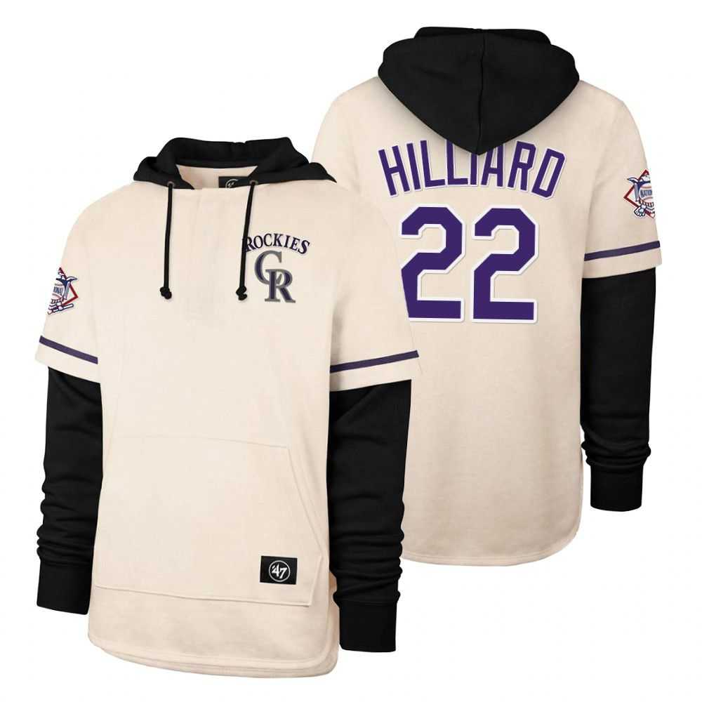 Men Colorado Rockies 22 Hilliard Cream 2021 Pullover Hoodie MLB Jersey